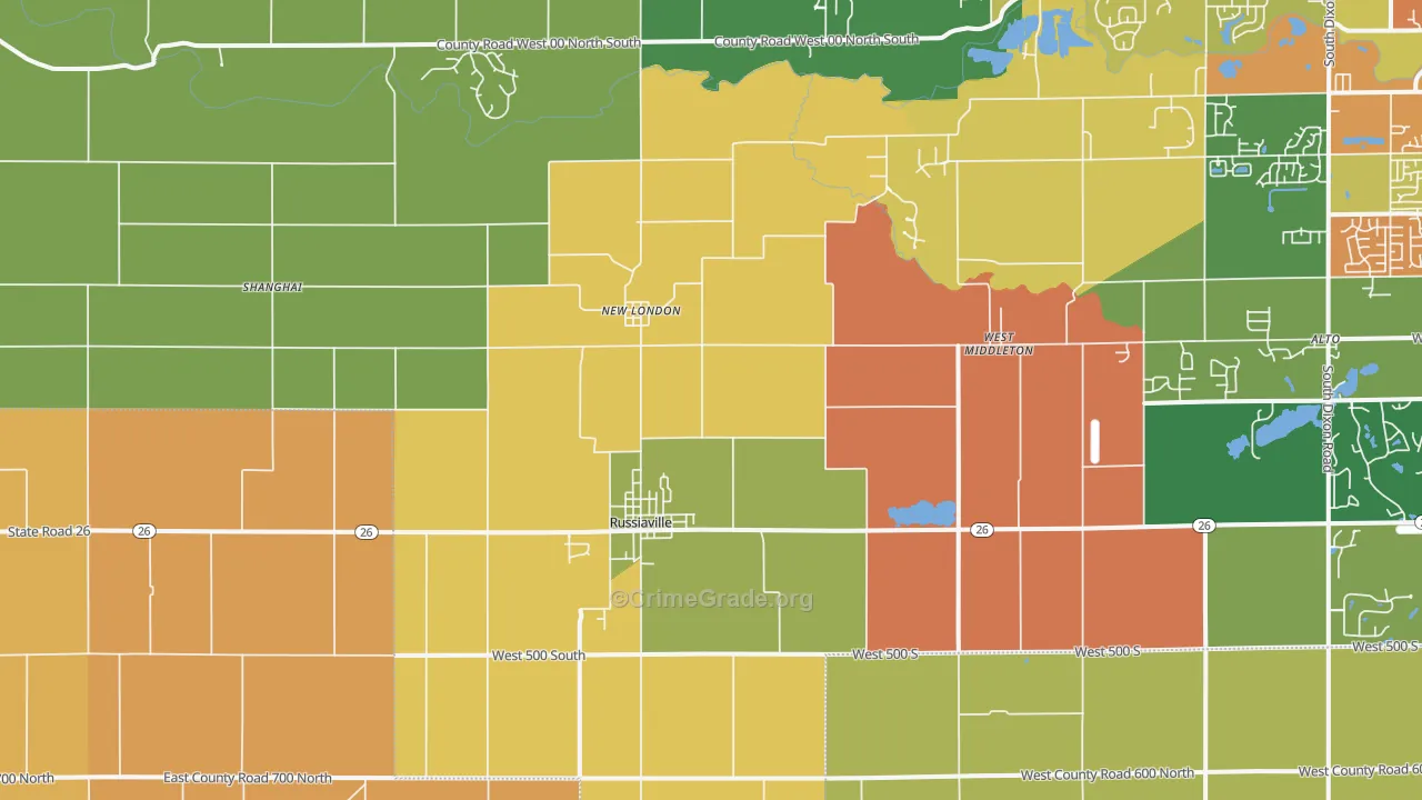 Russiaville, IN Map of Arson Rates
