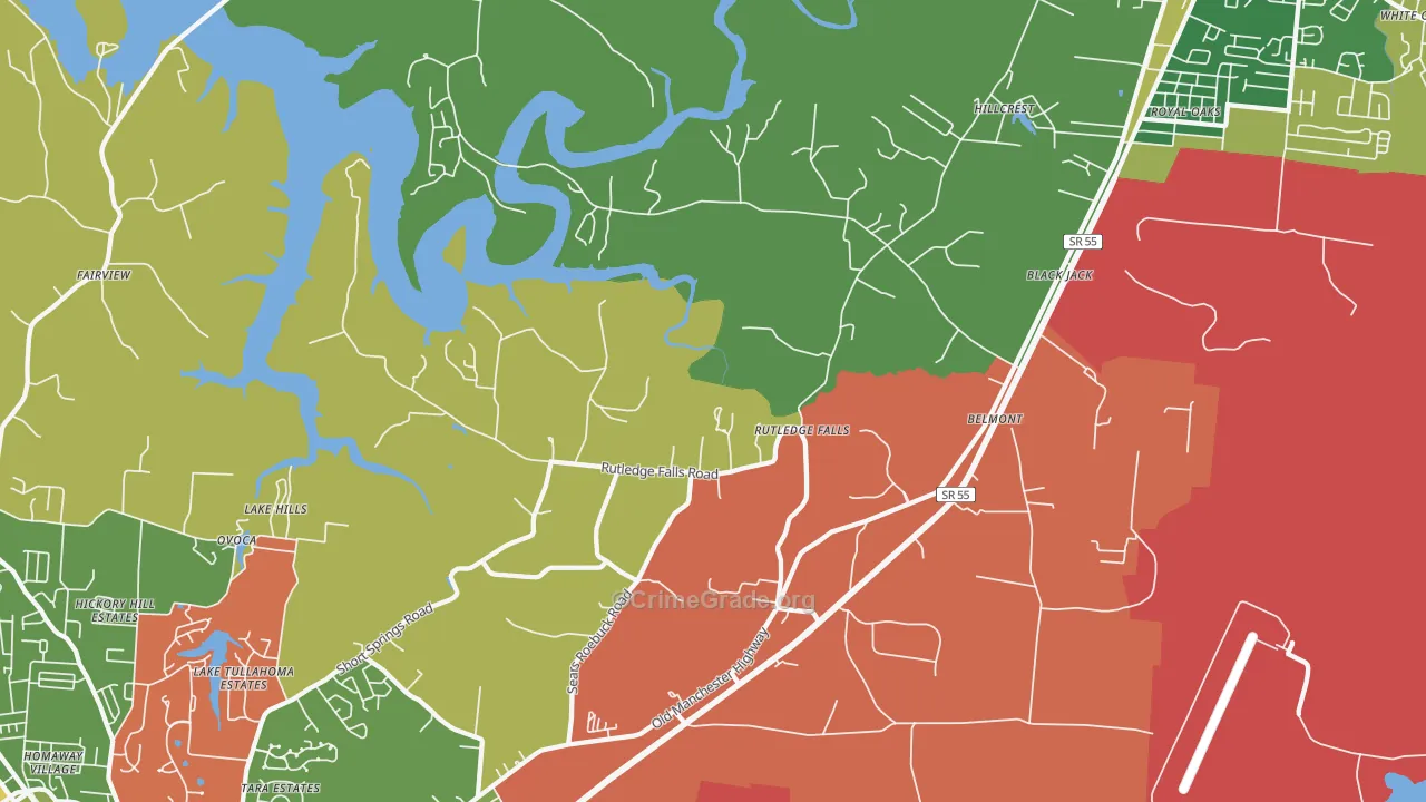 Rutledge Falls, TN Map of Arson Rates