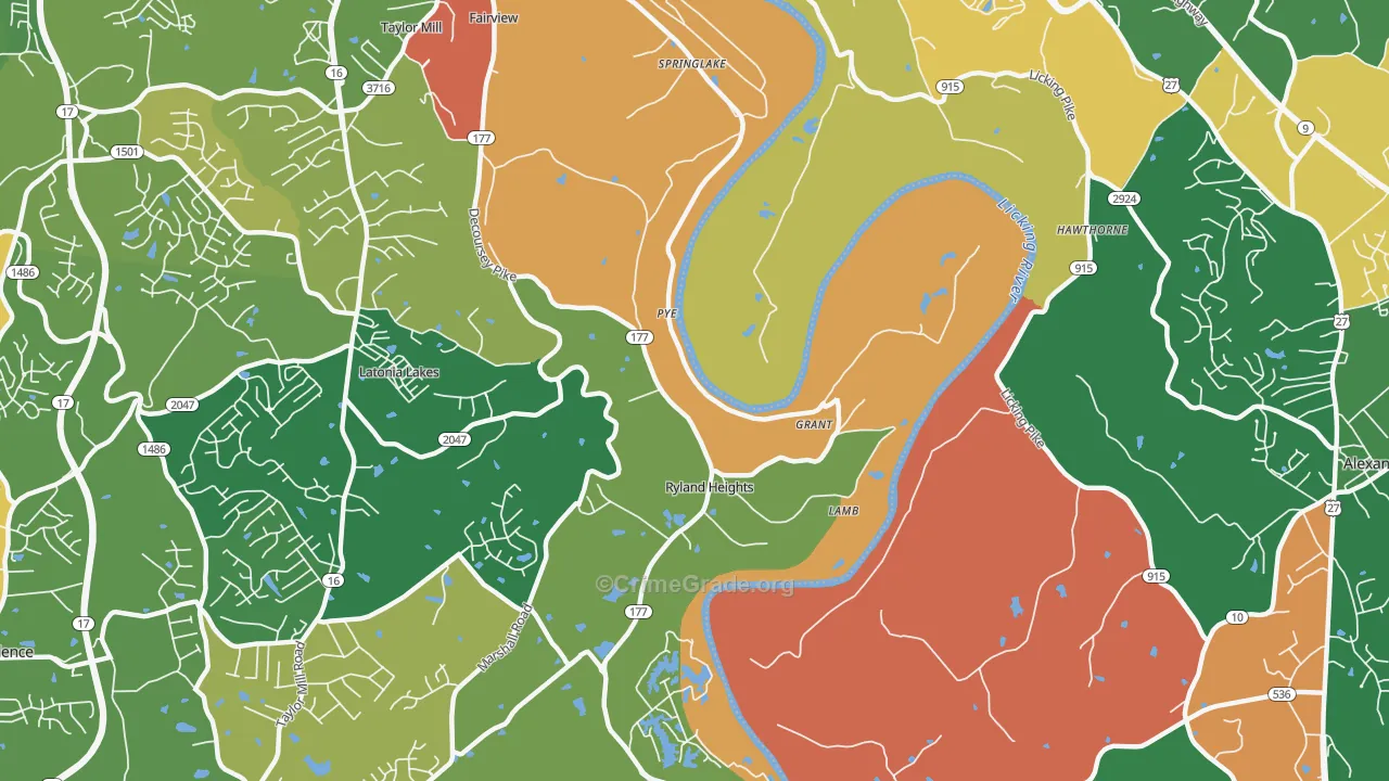 Ryland Heights, KY Map of Arson Rates