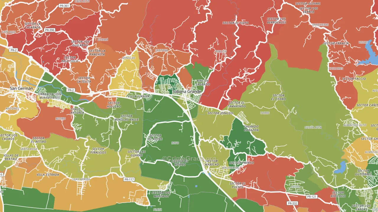 Sabana Grande, PR Map of Arson Rates