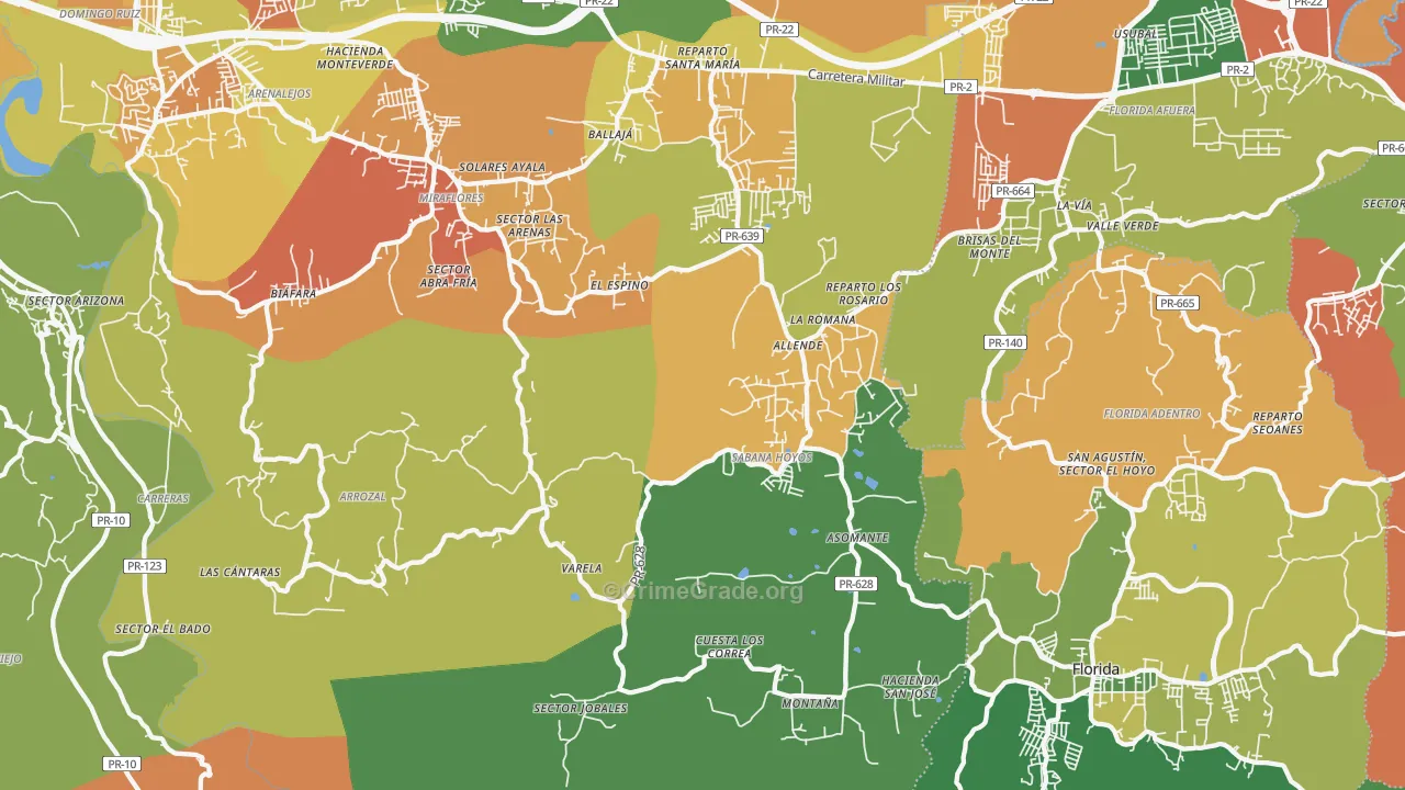 Sabana Hoyos, PR Map of Arson Rates