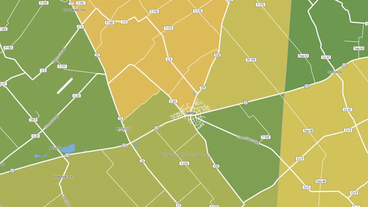 Sabina, OH Map of Arson Rates