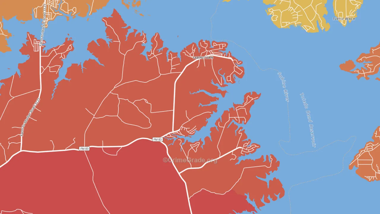 Sabinetown, TX Map of Arson Rates