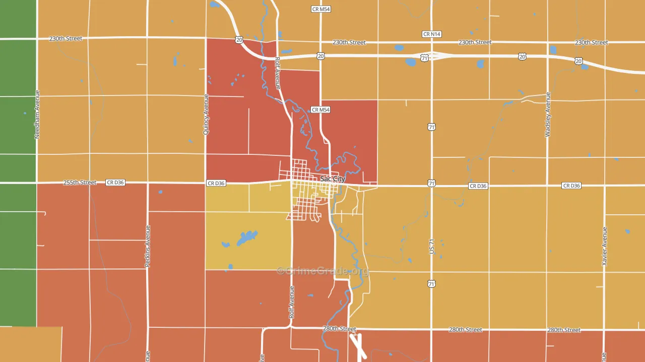 Sac City, IA Map of Arson Rates