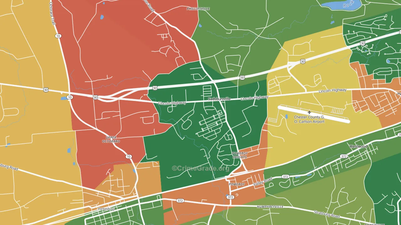 Sadsburyville, PA Map of Arson Rates