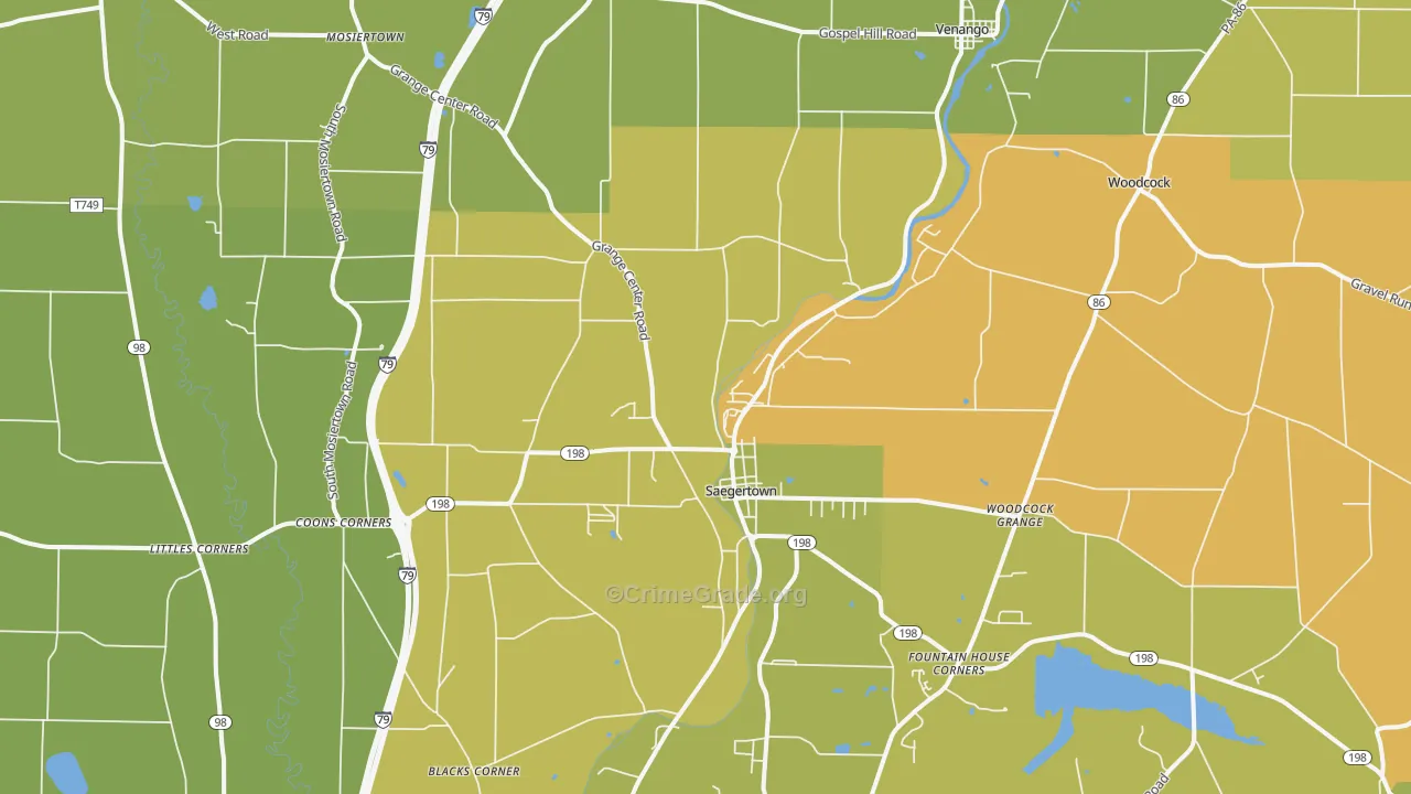 Saegertown, PA Map of Arson Rates