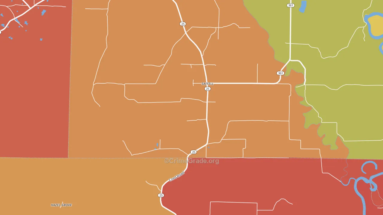 Saffell, AR Map of Arson Rates