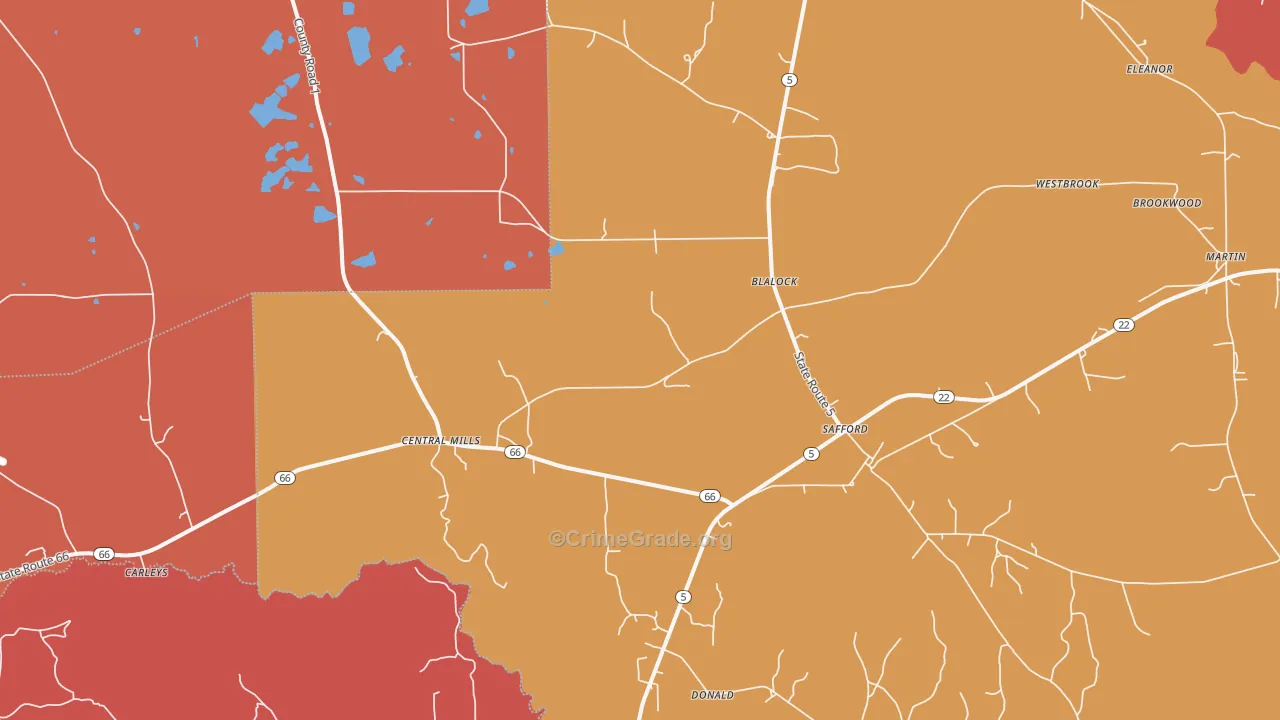 Safford, AL Map of Arson Rates