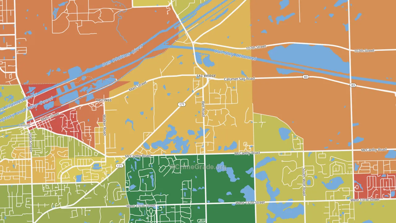 Sag Bridge, IL Map of Arson Rates