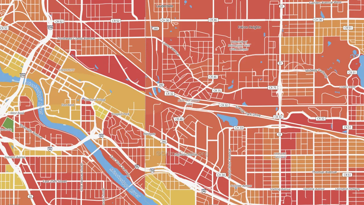Saint Anthony, St. Paul, MN Map of Arson Rates