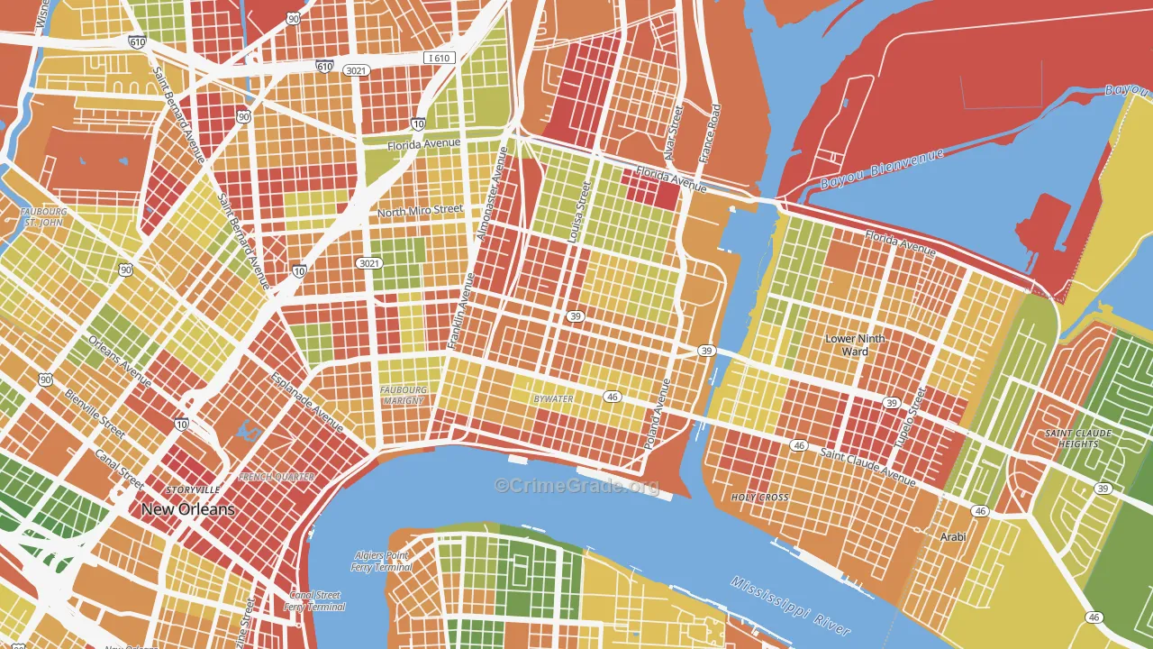 Saint Claude, New Orleans, LA Map of Arson Rates
