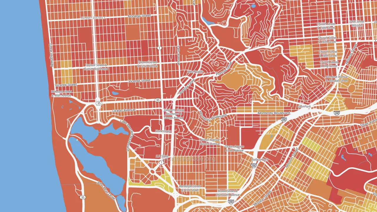 Saint Francis Wood, San Francisco, CA Map of Arson Rates