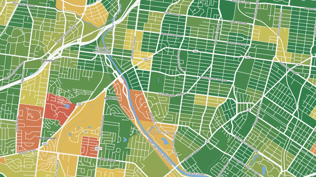 Saint Louis Hills, St. Louis, MO Map of Arson Rates