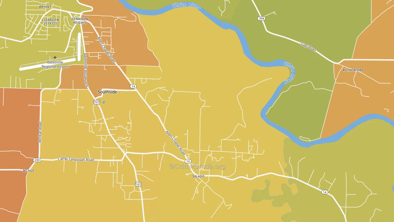 Salado, AR Map of Arson Rates