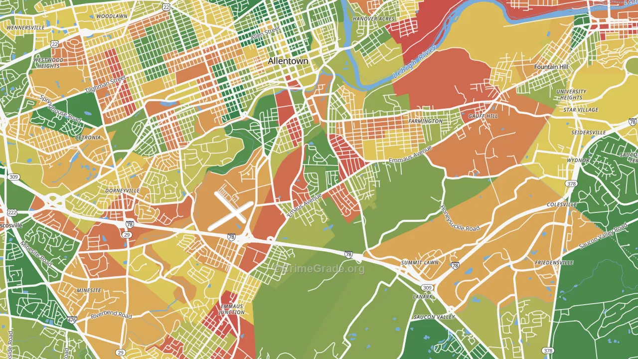 salisbury, Allentown, PA Map of Arson Rates