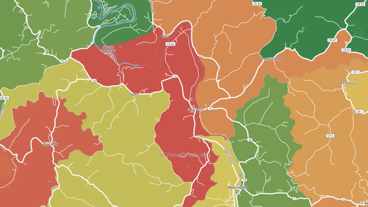 Salt Rock, WV Map of Arson Rates