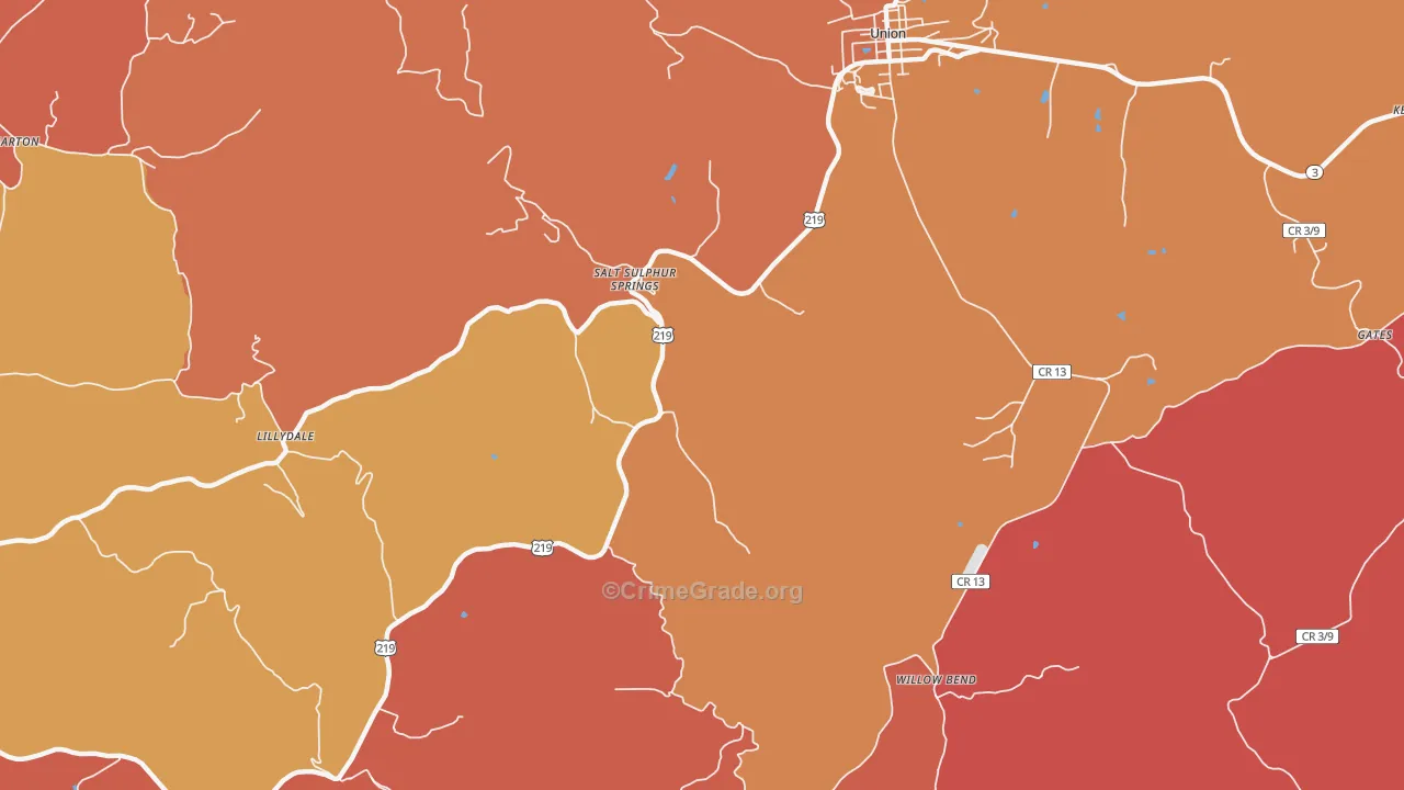 Salt Sulphur Springs, WV Map of Arson Rates