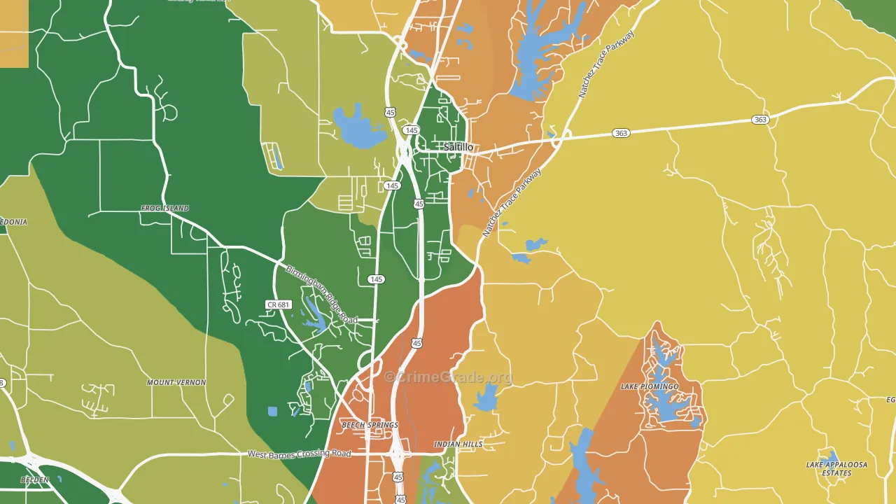 Saltillo, MS Map of Arson Rates