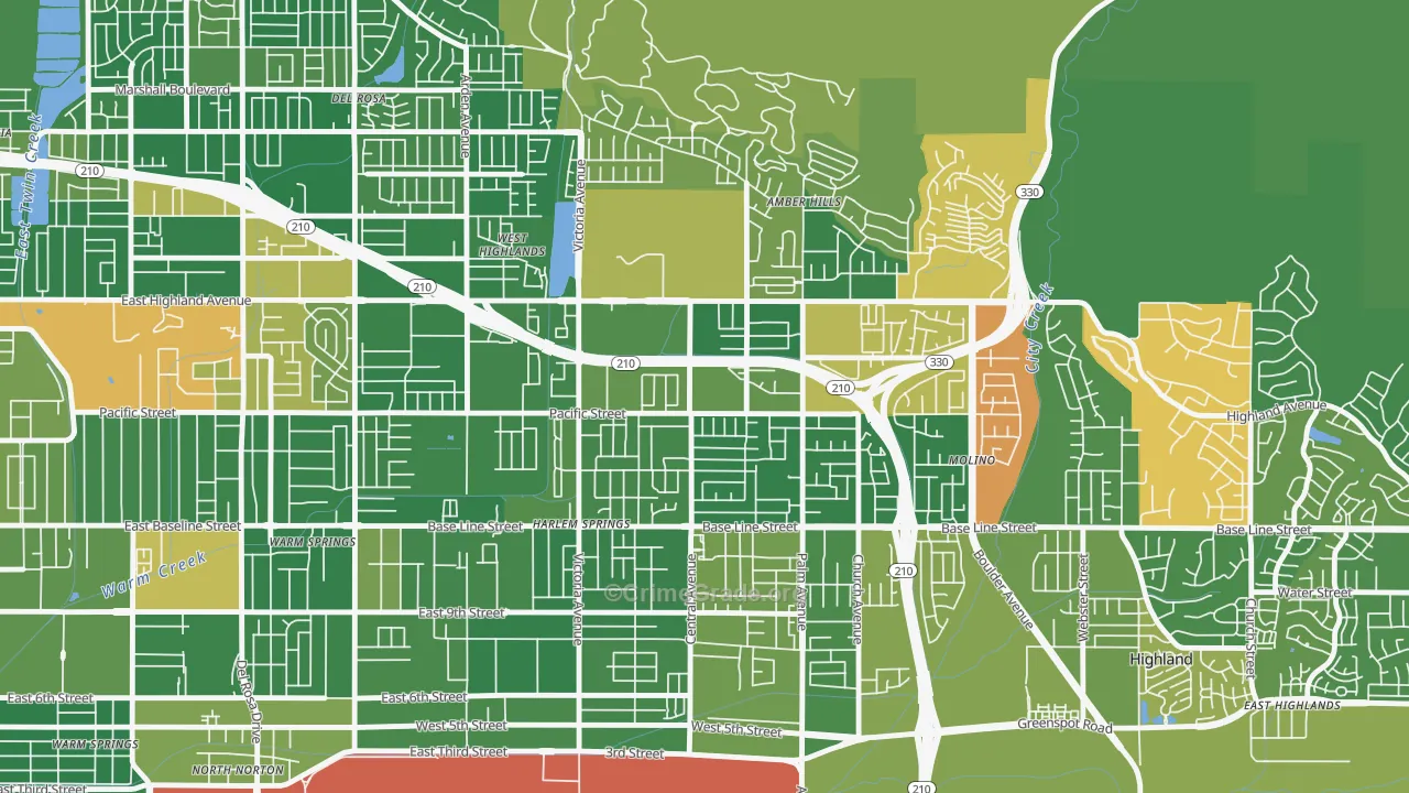 San Andreas, Highland, CA Map of Arson Rates
