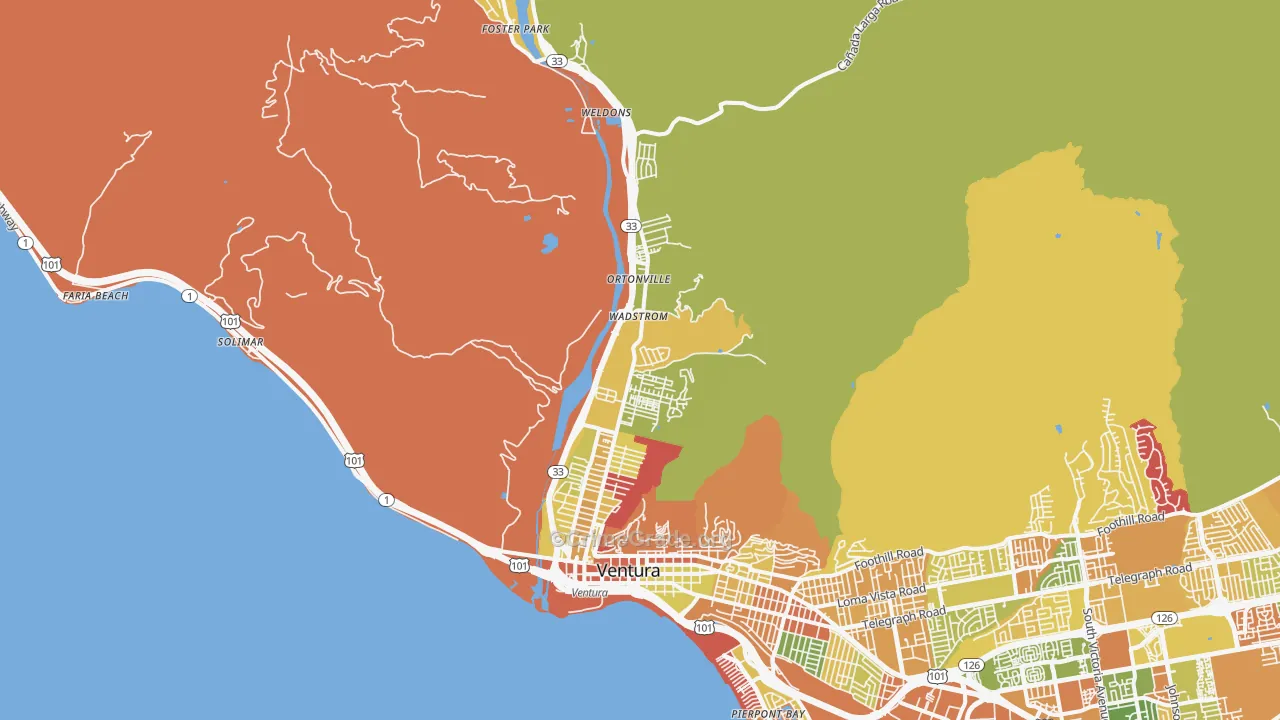 San Buenaventura, CA Map of Arson Rates