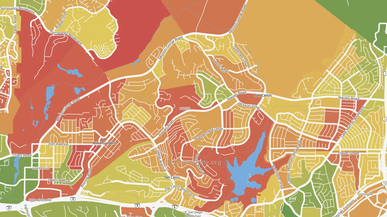 San Carlos, San Diego, CA Map of Arson Rates