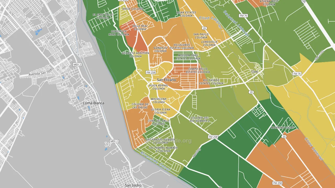 San Elizario, TX Map of Arson Rates
