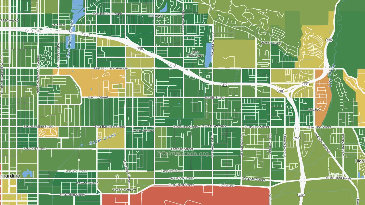 San Gorgonio, Highland, CA Map of Arson Rates