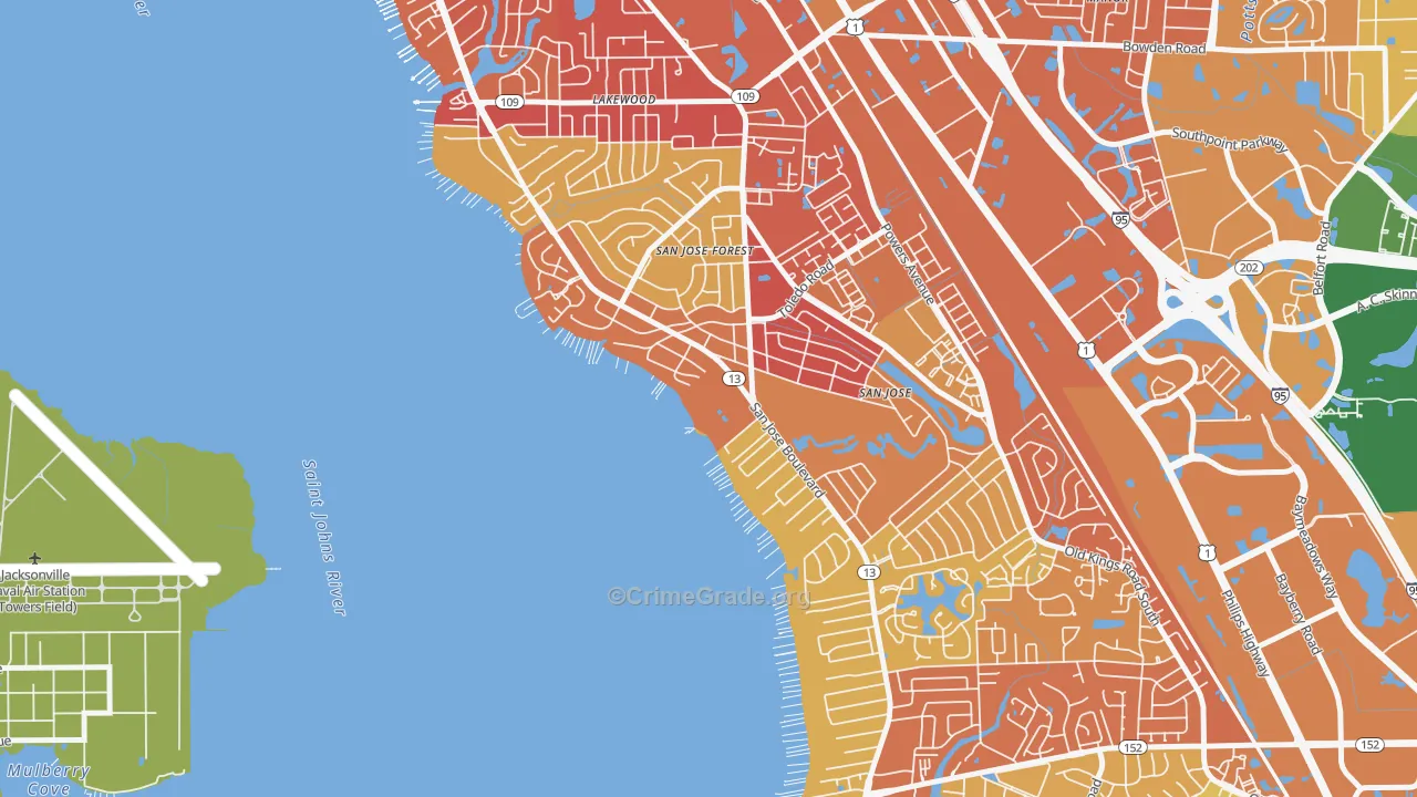 San Jose Forest, Jacksonville, FL Map of Arson Rates