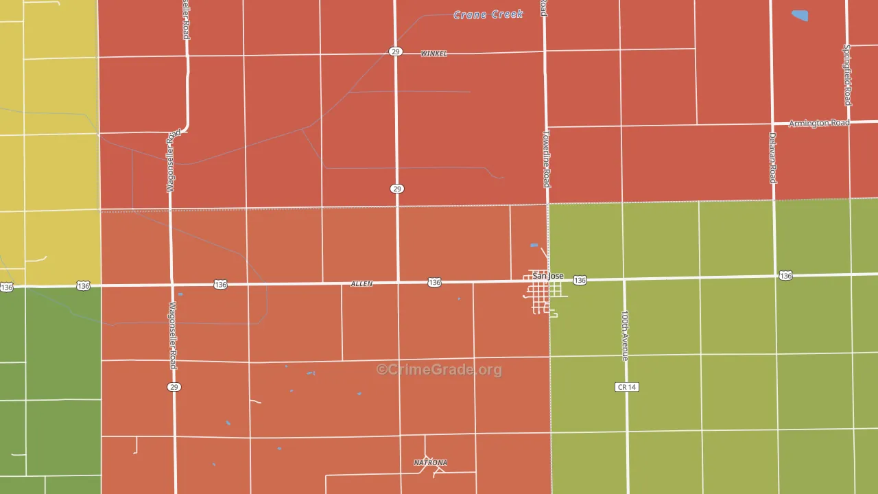 San Jose, IL Map of Arson Rates
