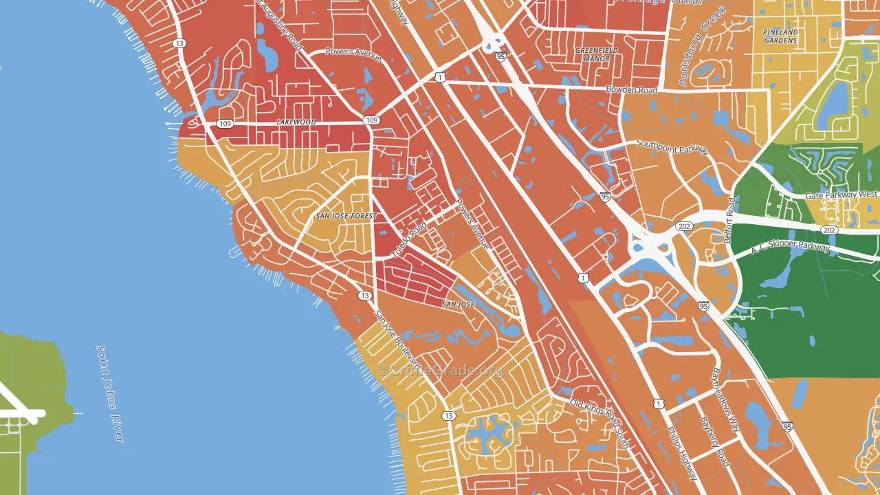 San Jose, Jacksonville, FL Map of Arson Rates