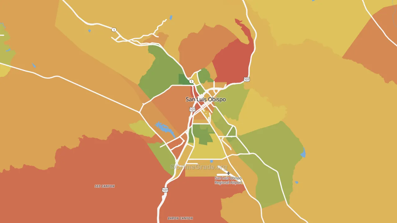 San Luis Obispo, CA Map of Arson Rates