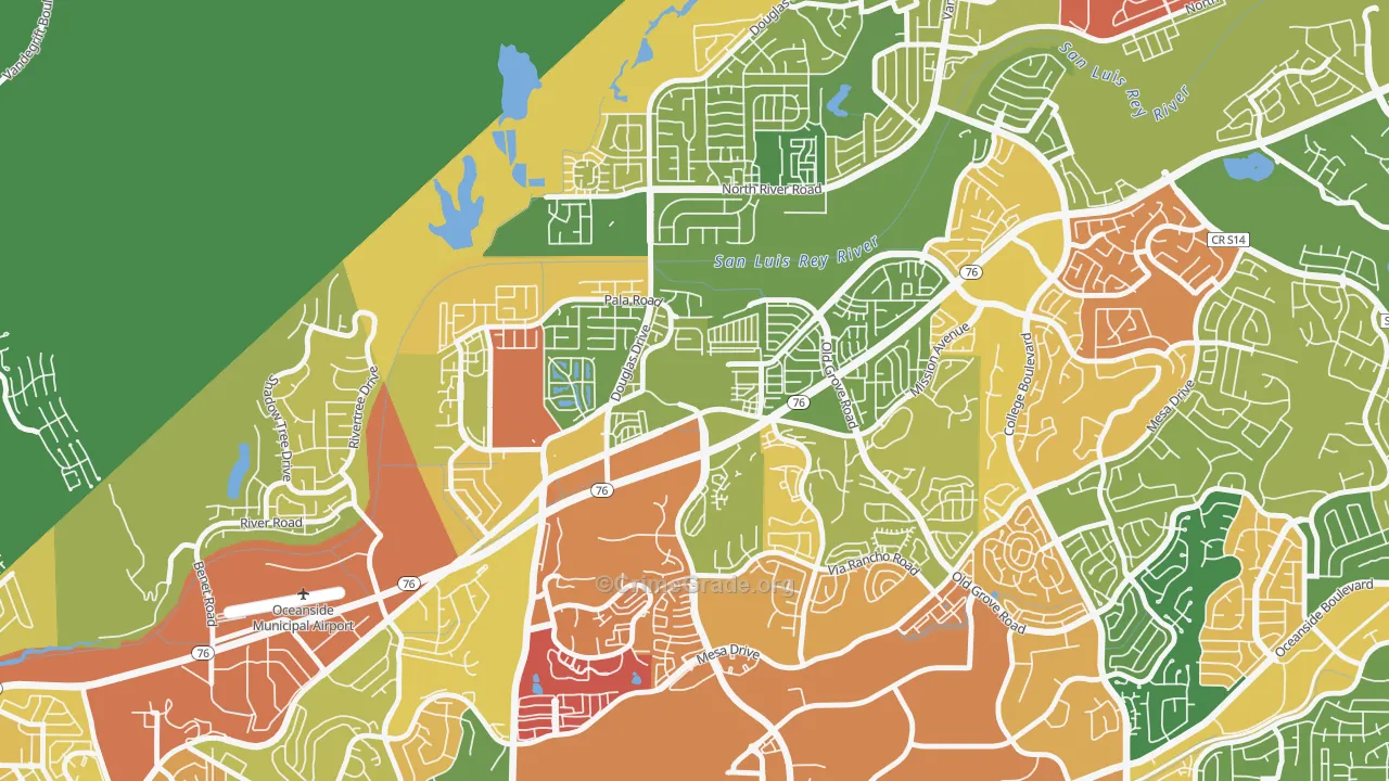 San Luis Rey, Oceanside, CA Map of Arson Rates