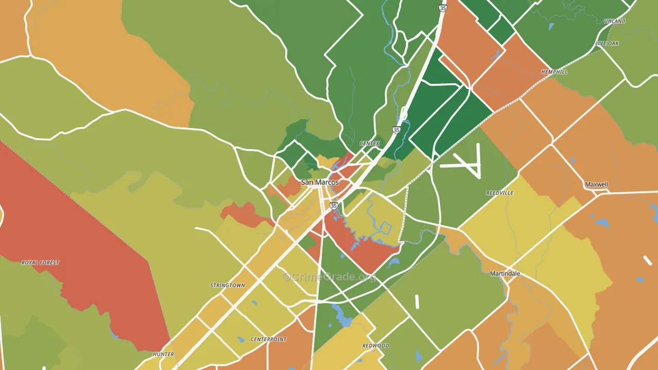 San Marcos, TX Map of Arson Rates