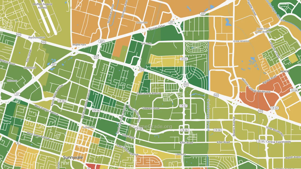 San Miguel, Sunnyvale, CA Map of Arson Rates