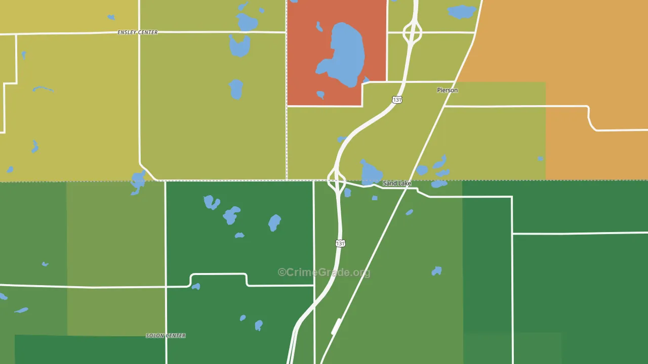 Sand Lake, MI Map of Arson Rates