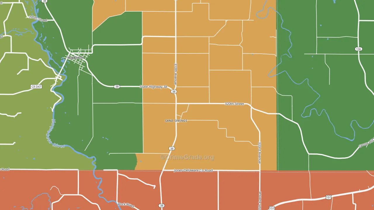 Sand Springs, IA Map of Arson Rates