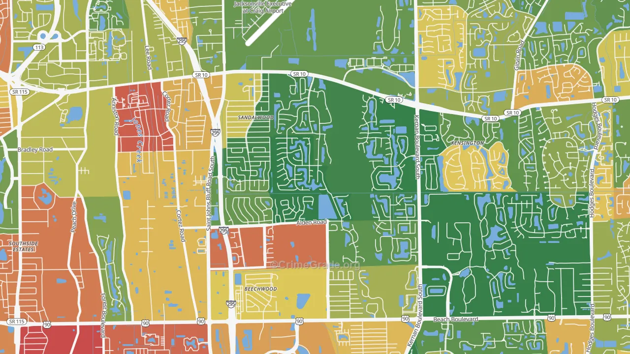 Sandalwood, Jacksonville, FL Map of Arson Rates