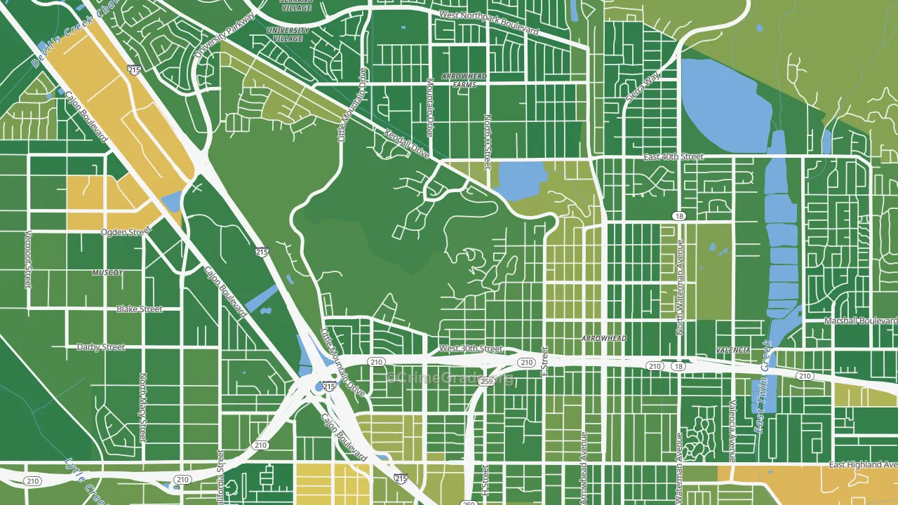 Sandin Hills, San Bernardino, CA Map of Arson Rates