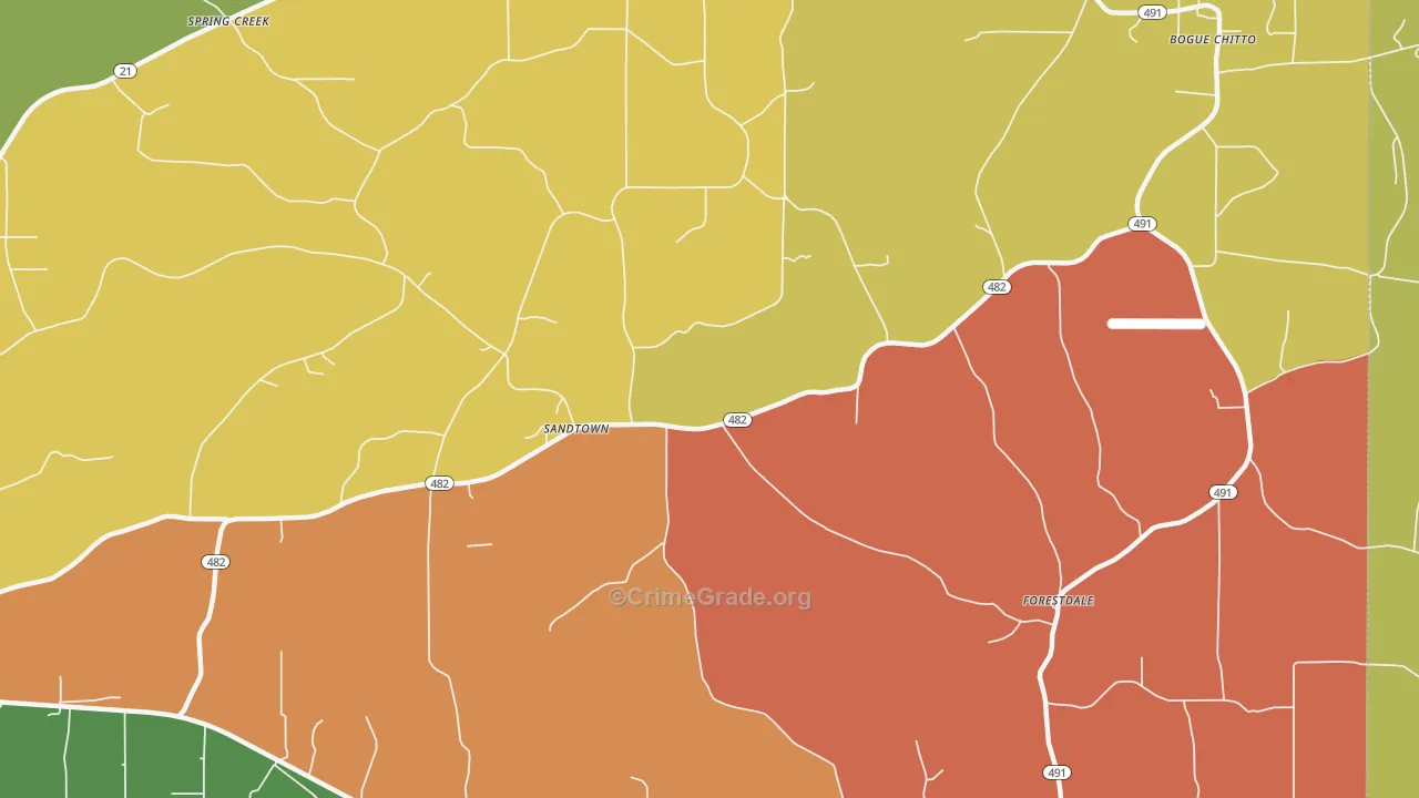 Sandtown, MS Map of Arson Rates