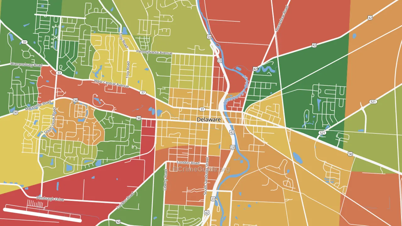 Sandusky Street Historic District, Delaware, OH Map of Arson Rates