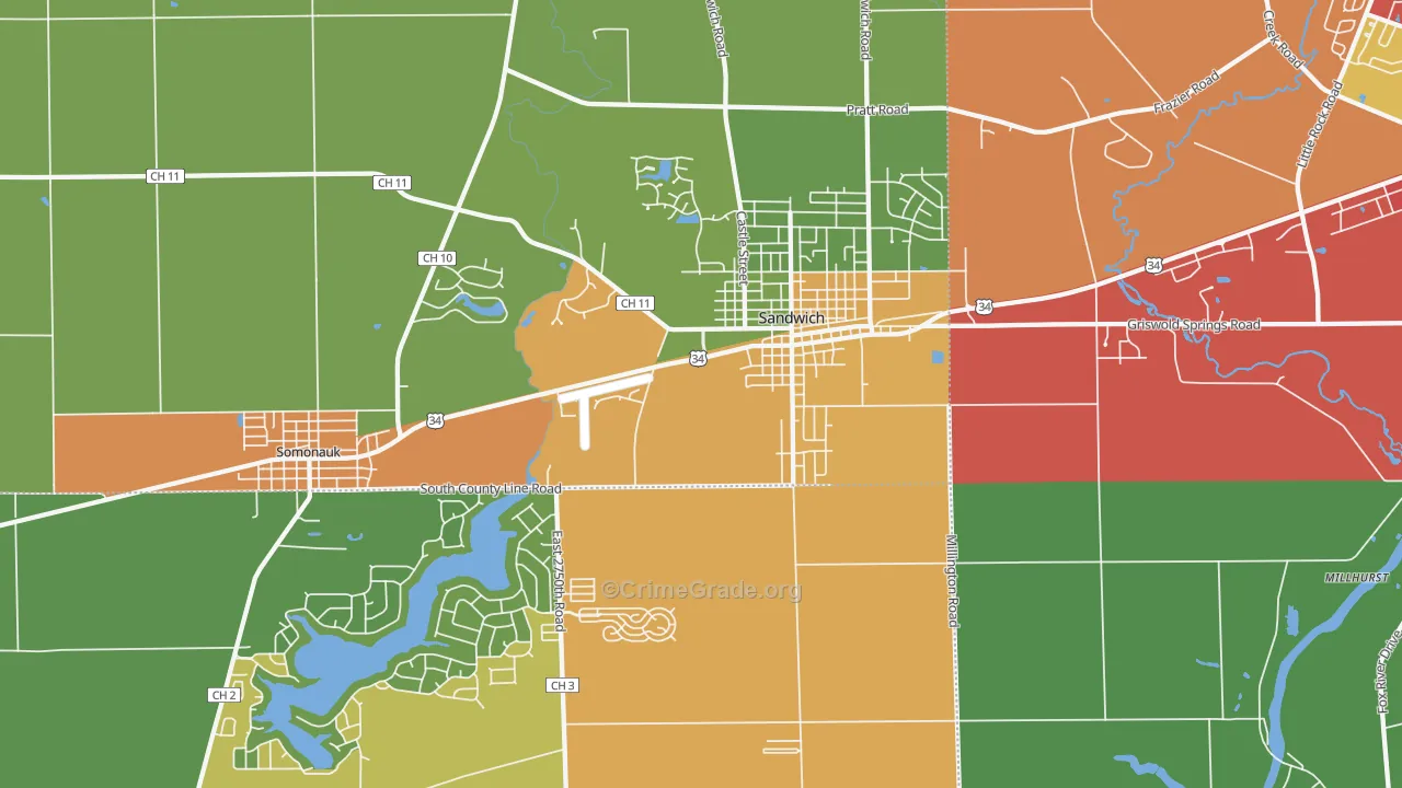 Sandwich, IL Map of Arson Rates