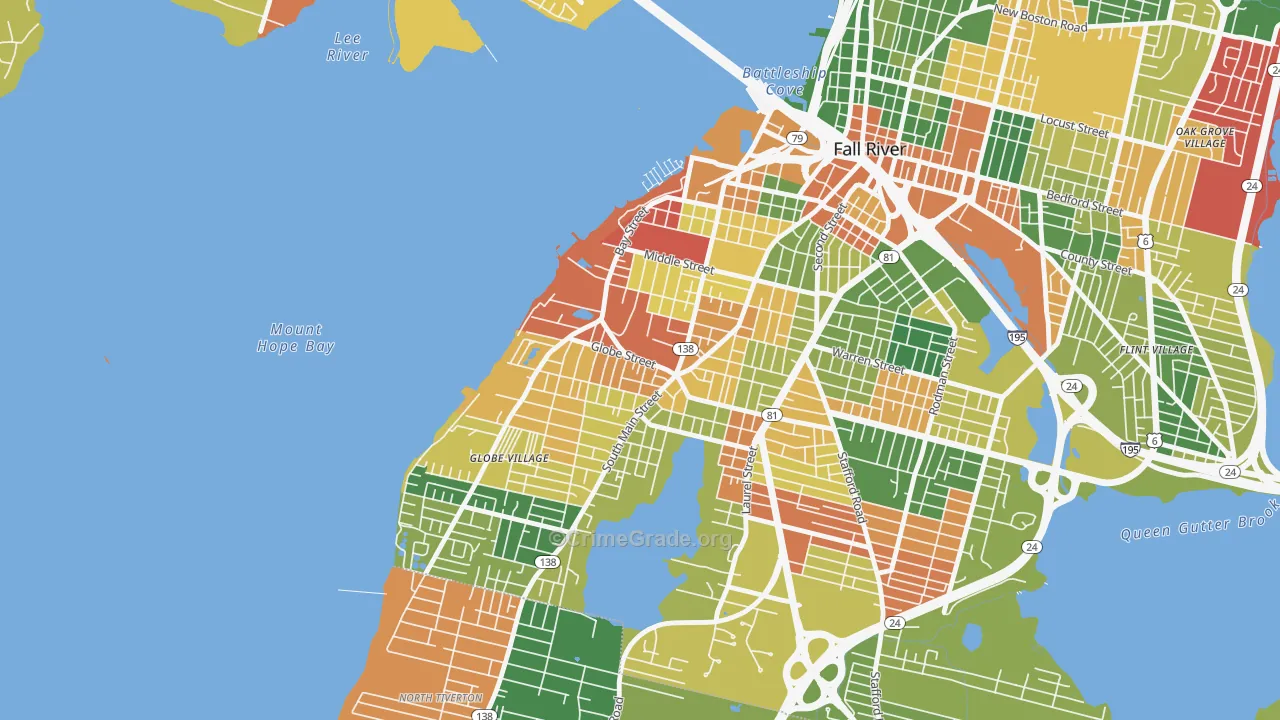 Sandy Beach, Fall River, MA Map of Arson Rates
