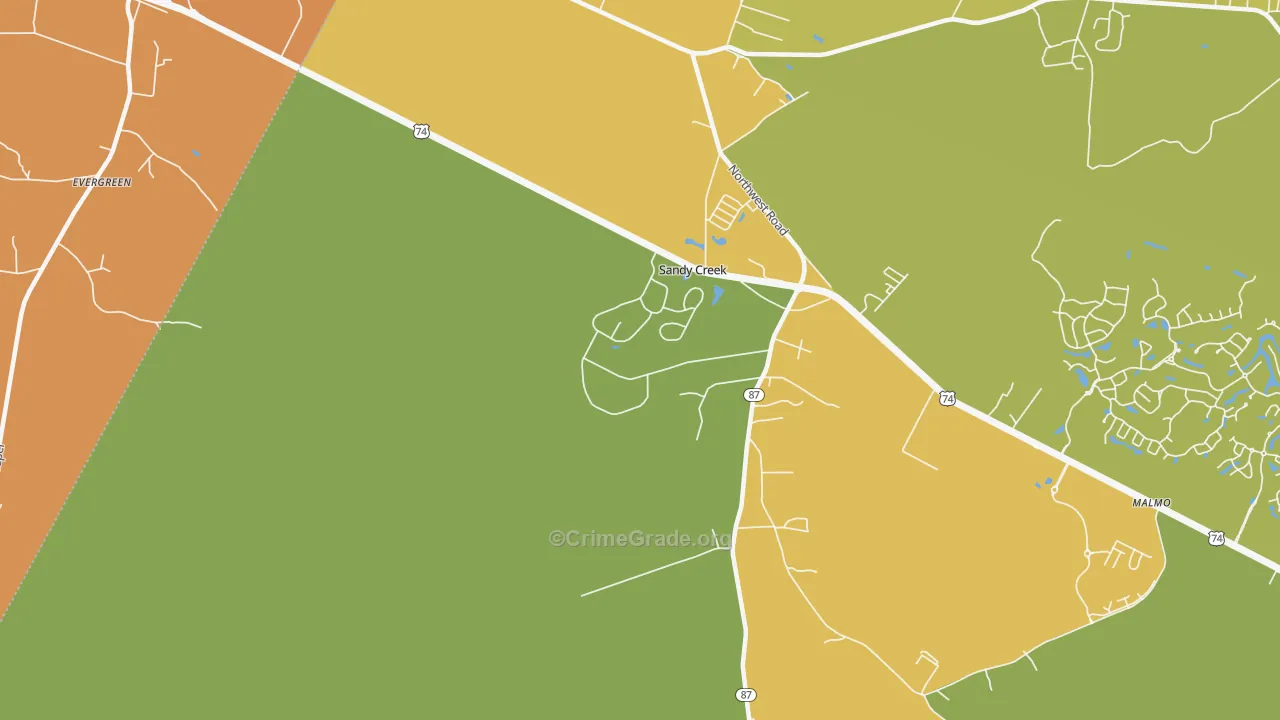 Sandy Creek, NC Map of Arson Rates