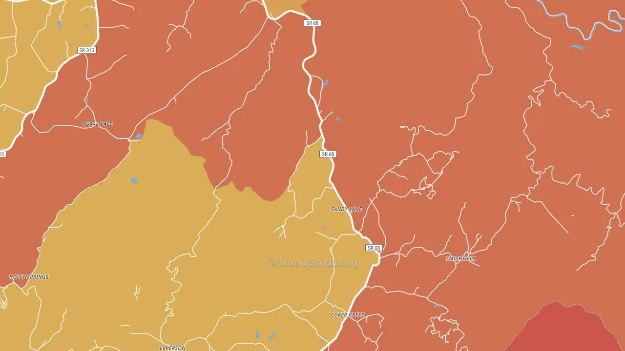 Sandy Lane, TN Map of Arson Rates