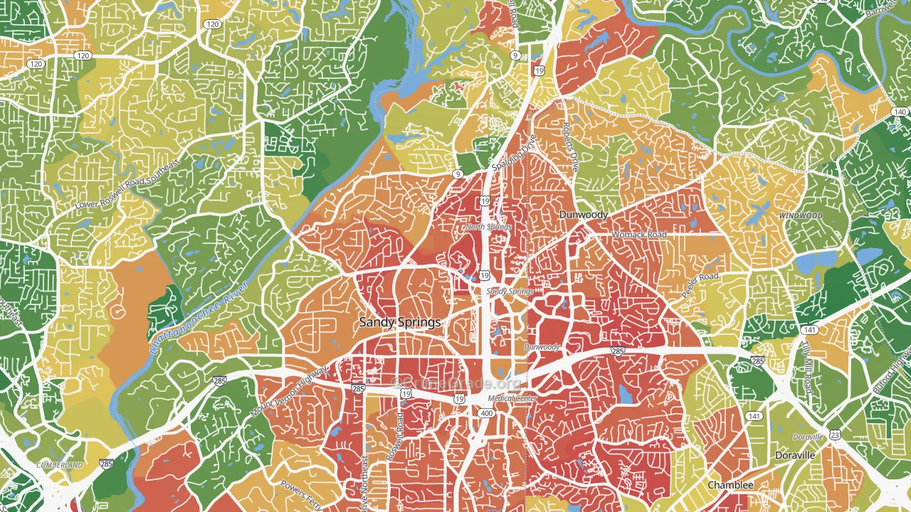 Sandy Springs, GA Map of Arson Rates