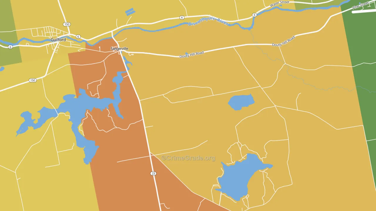 Sangerville, ME Map of Arson Rates