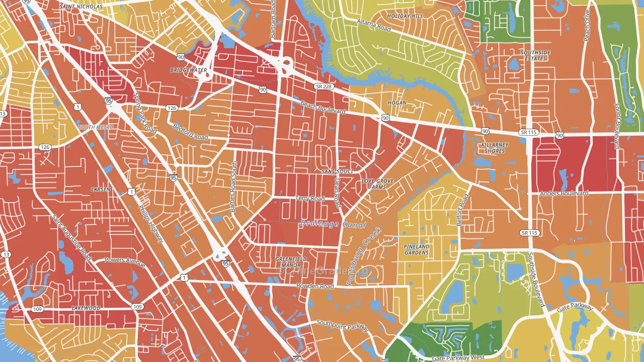 Sans Souci, Jacksonville, FL Map of Arson Rates