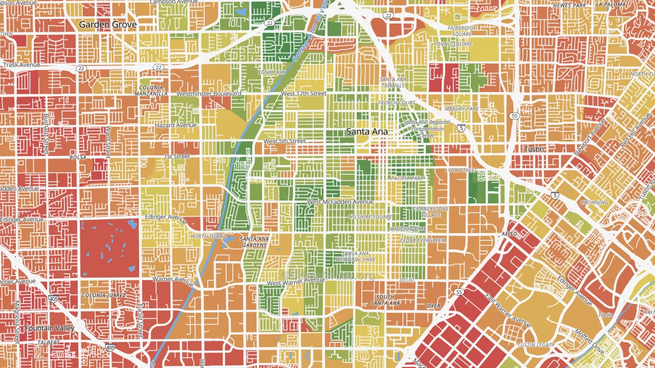 Santa Ana, CA Map of Arson Rates
