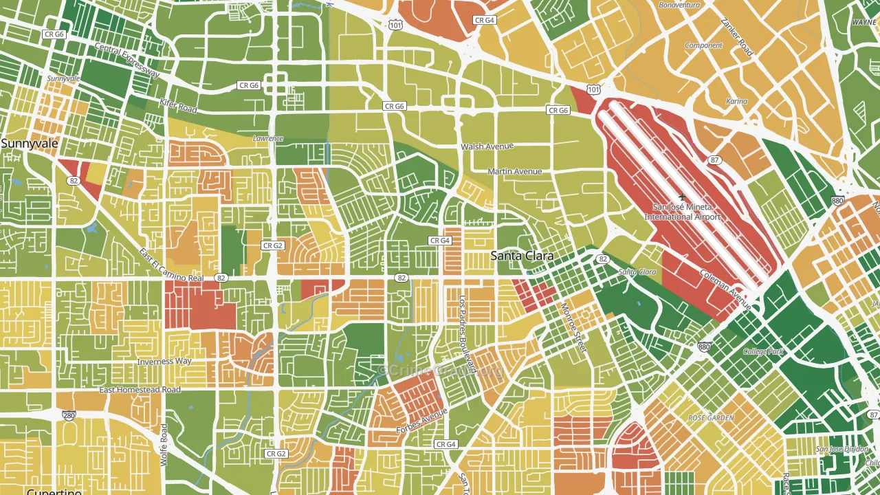 Santa Clara, CA Map of Arson Rates