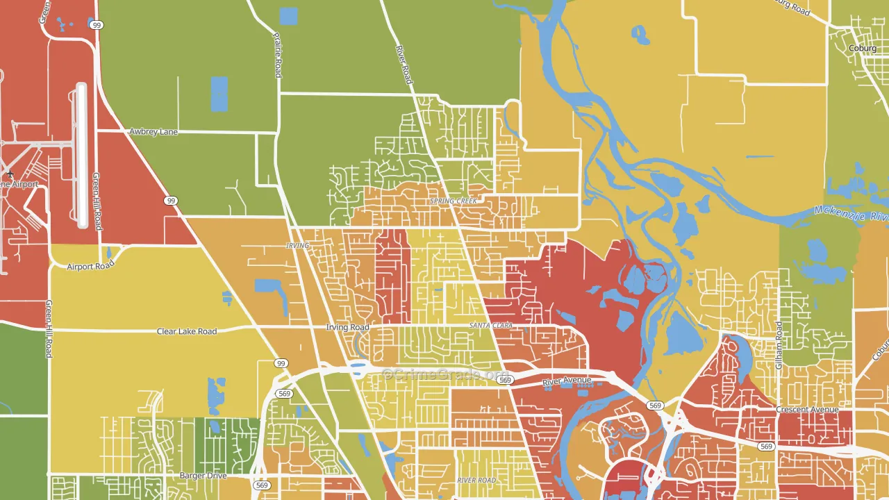 Santa Clara, Eugene, OR Map of Arson Rates